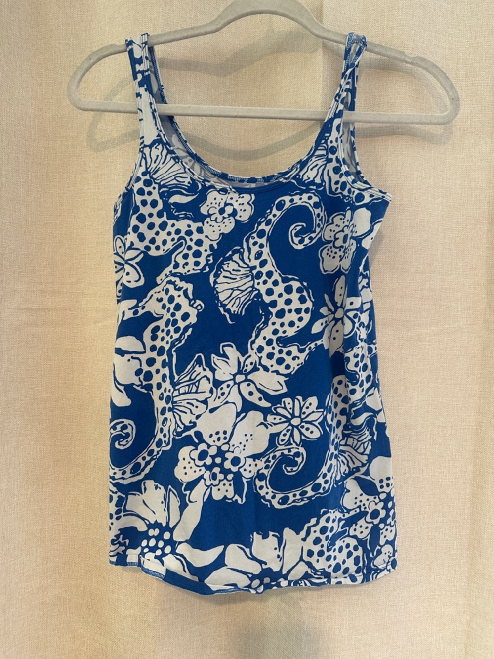 Lilly Pulitzer Blue and White Floral Seagrass Print Tank Top